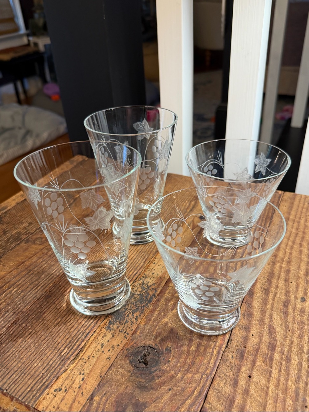 Vintage Etched Grapevine Glass Tumbler Set of (4)